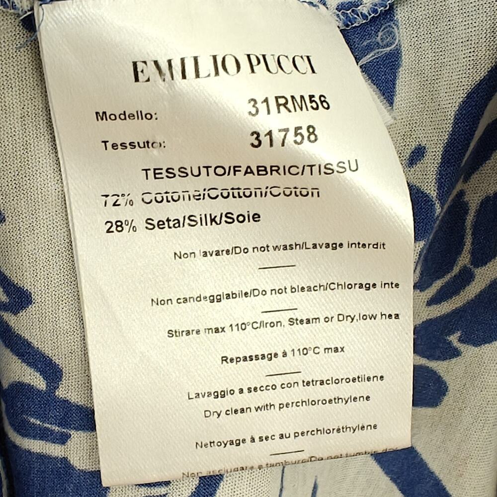 Emilio Pucci Cotton Silk Tunic Top Size 6 Blue Floral Long Sleeve Made in Italy - Picture 9 of 10
